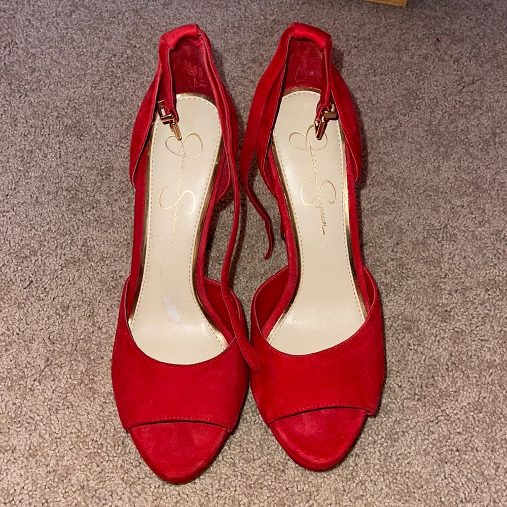 Red Jessica Simpson platform heels
